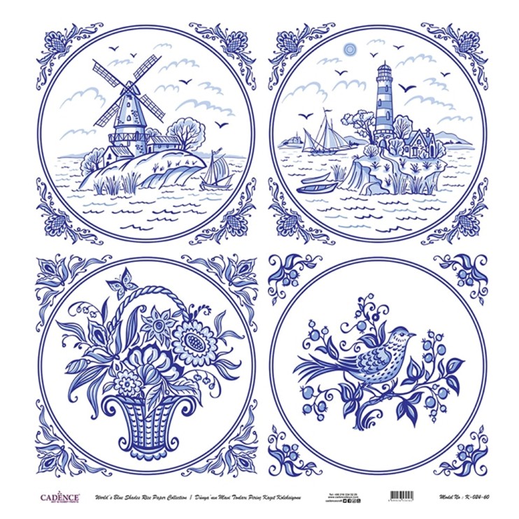 Рисовая карта "Blue shades" 60х60см, K-024 голландская плитка