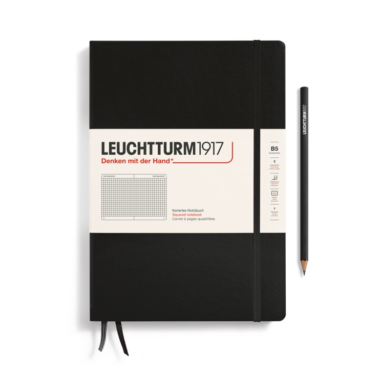 Блокнот в клетку Leuchtturm1917 "Composition" B5, 109л, 80гр/м², твердая обложка,  Черный