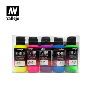 Набор красок для аэрографии Vallejo Premium "Fluorescent Colors" 62.102, 5 цветов по 60мл