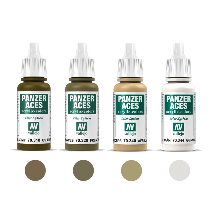4 краски акриловые "Panzer Aces" №318, 320, 340, 344