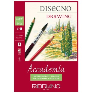 Блок бумаги для графики Fabriano "Accademia" 21x29,7см, 30л, 200гр/м², мелкозернистая (41202129)