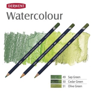 Комплект карандашей акварельных Derwent "Watercolour" Зеленые оттенки (№49, 50, 51)