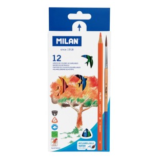 Набор акварельных карандашей "Milan" 12 цвета + кисть в картонной упаковке (трехгранные)