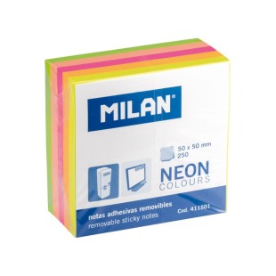 Бумага для заметок самоклеящаяся "MILAN" цвета ассорти неон, 50х50мм, 250л