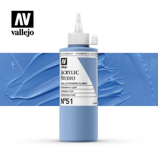Акриловая краска Vallejo "Studio" #51 Ultramarine Light (Ультрамарин светло-синий) 22.051, 200 мл (V-22051)