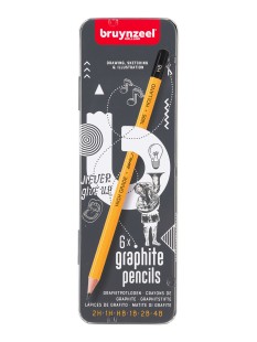 Набор графитных карандашей "Bruynzeel" 6 штук (2H, H, HB, B, 2B, 4B) в металлической упаковке