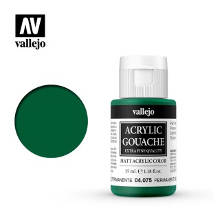 Гуашь-темпера Vallejo "Acrylic Gouache" 04.075 Зеленый прочный, 35 мл