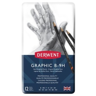 Набор графитных карандашей Derwent "Graphic" 12 штук (B-9H) в металлическом пенале