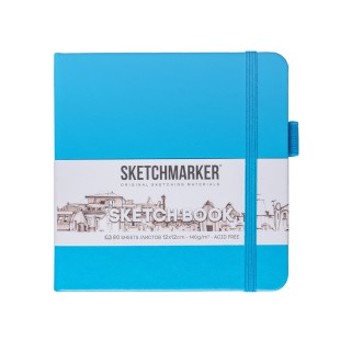 Блокнот для зарисовок Sketchmarker 12x12см, 140г/м2, 80л, твердая обложка Синий Карибский