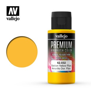 Краска для аэрографии Vallejo "Premium" цвет 62.032 (Fluorescent Golden Yellow), 60 мл
